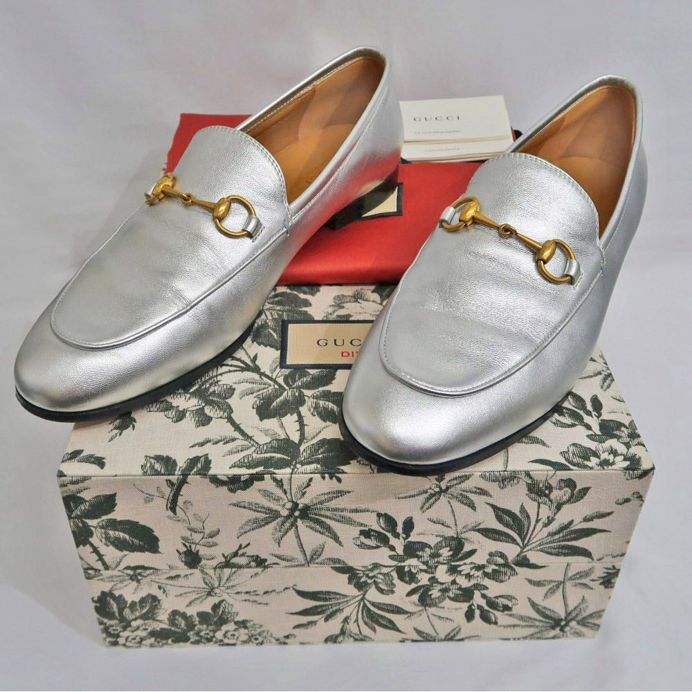Gucci Jordan Horsebit Loafers 39 Silver Leather — view 10