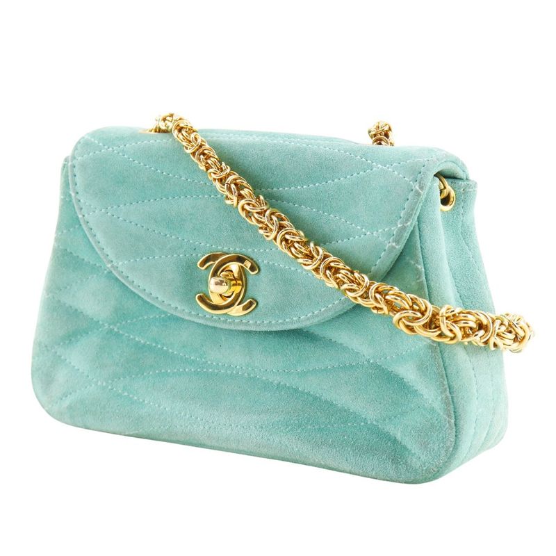 Chanel Chain Handbag Coco Mark Vintage Suede Green Ladies Handbag