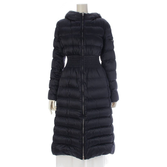 Prada Nylon Fur Collared Down Coat Navy 40