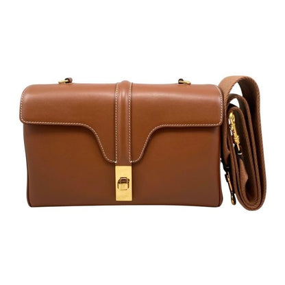 Celine Shoulder Bag Teen Soft 16 Caisse 196853 Calfskin Tan Brown Gold Hardware