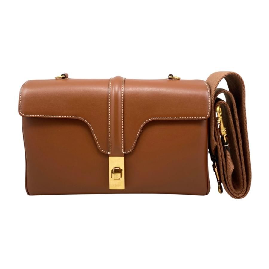 Celine Shoulder Bag Teen Soft 16 Caisse 196853 Calfskin Tan Brown Gold Hardware