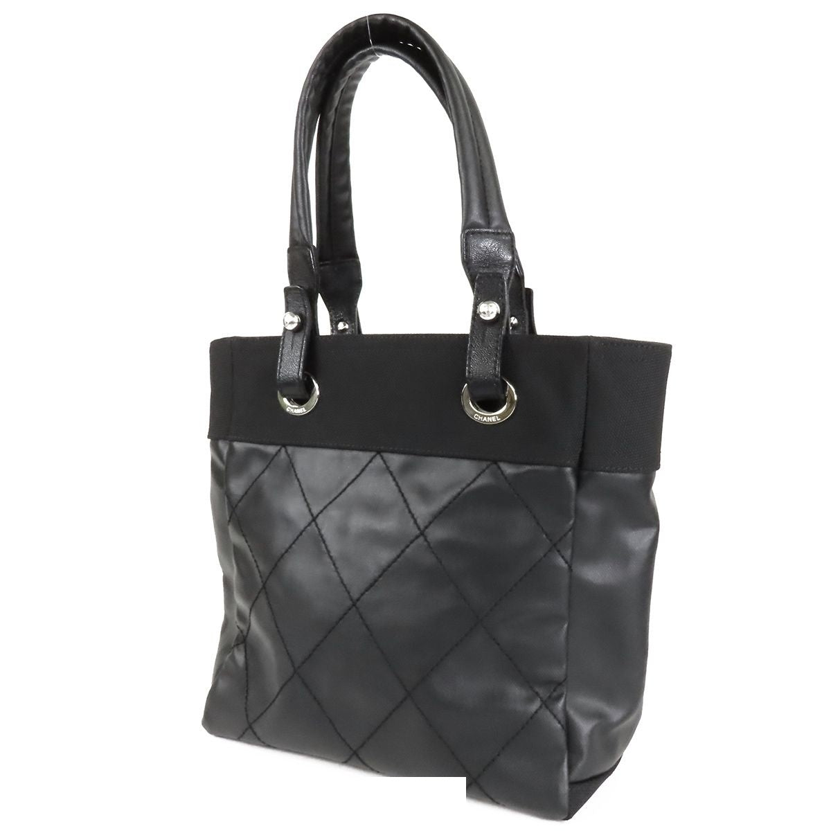 Chanel Paris Biarritz PM Black Silver Nylon Tote Bag — view 2