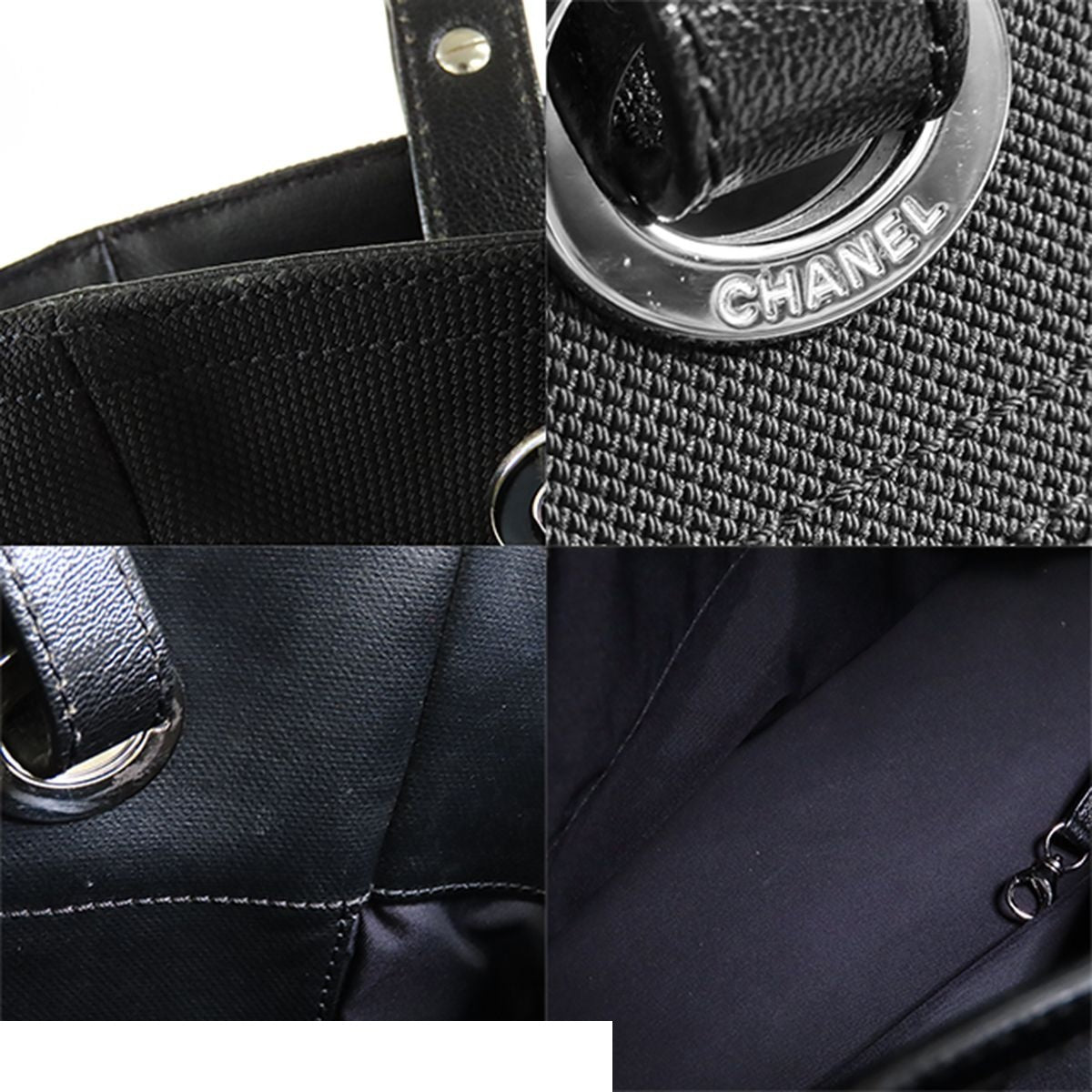 Chanel Paris Biarritz PM Black Silver Nylon Tote Bag — view 8