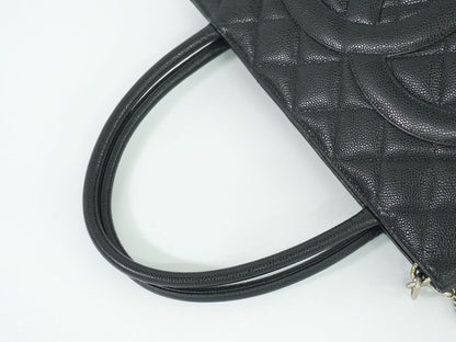 Authentic Chanel Coco Mark Revival Tote Handbag Caviar Skin Leather Black Coco