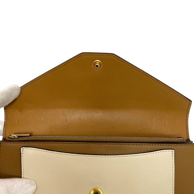 Celine Bifold Long Wallet Brown Navy White Wallet Excellent Condition Leather