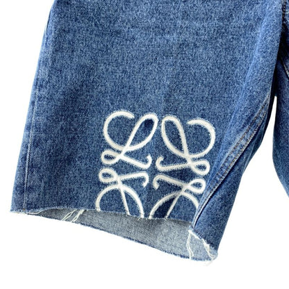 Loewe - Anagram Logo Leather Patch Cut Off Denim Wide Shorts - 38 - Indigo -