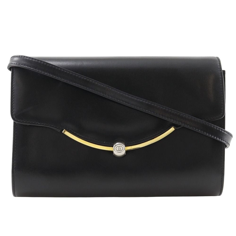 Gucci Vintage 2-Way Clutch Calf Black Shoulder Bag