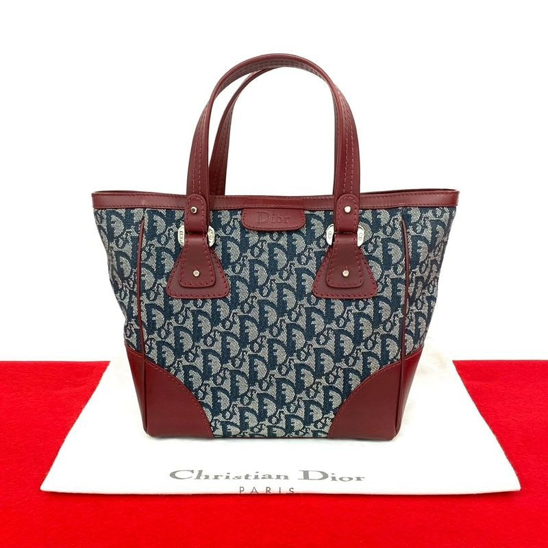 Christian Dior Trotter Pattern Canvas Leather Handbag Tote Bag
