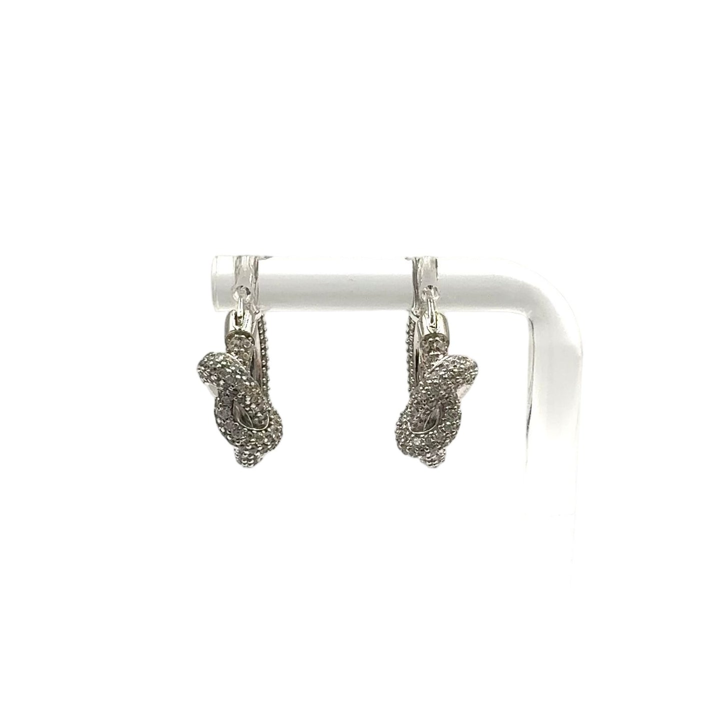 Celine Knot Sparkle Hoop Metal Crystal Silver Earrings