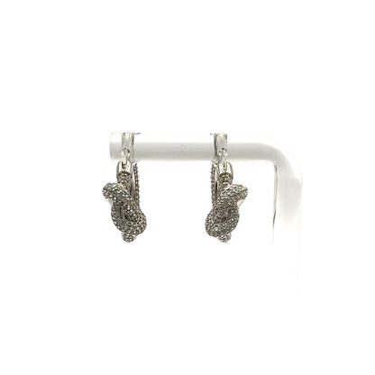 Celine Knot Sparkle Hoop Metal Crystal Silver Earrings