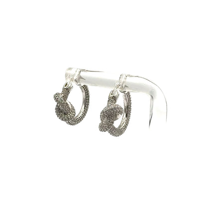 Celine Knot Sparkle Hoop Metal Crystal Silver Earrings — view 2