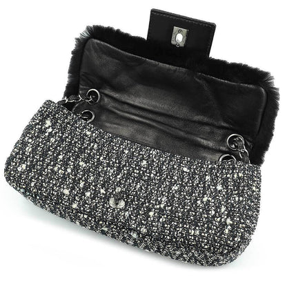 CHANEL Coco Chain Shoulder Handbag Tweed Fur Lizard Leather Black — view 2