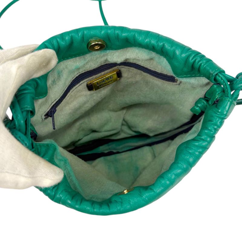 Loewe Mini Shoulder Bag Nappa Leather Green Anagram Logo Pochette Drawstring