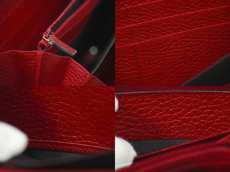 Authentic Gucci GG Marmont Round Zipper Long Wallet Long Wallet Leather Red