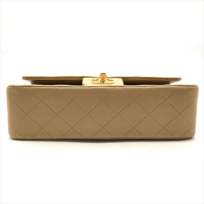 Chanel CC Logo Quilted Double Flap Chain Lambskin Shoulder Bag Beige