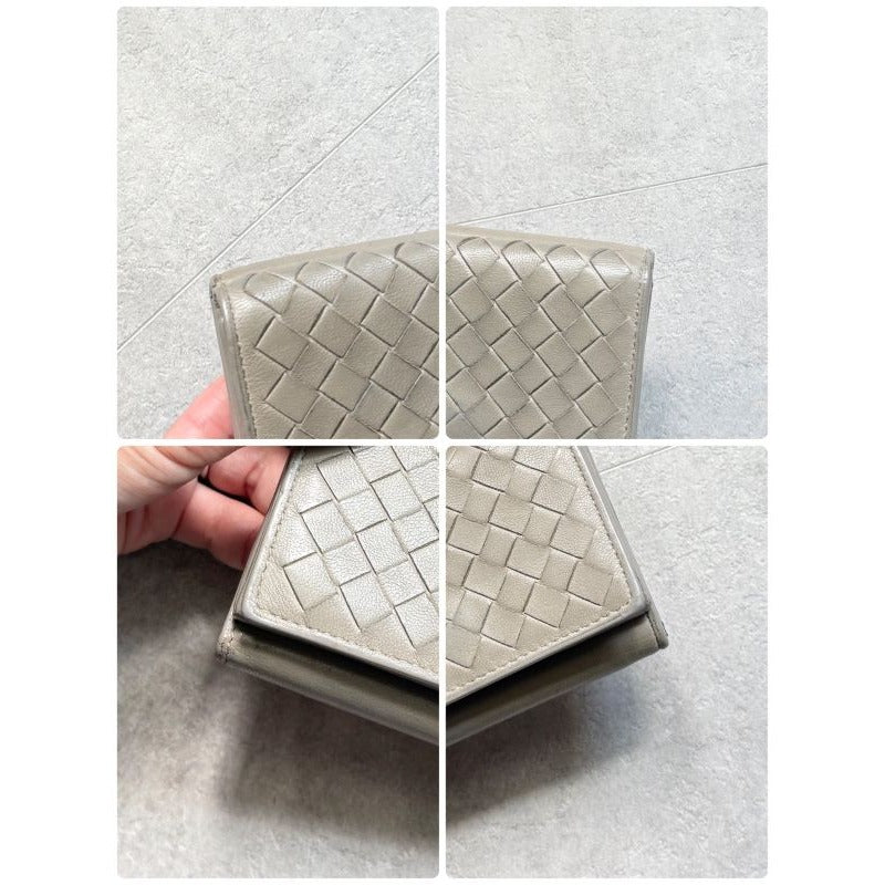 Bottega Veneta Trifold Wallet Intrecciato Leather Gray Men Women Compact — view 10