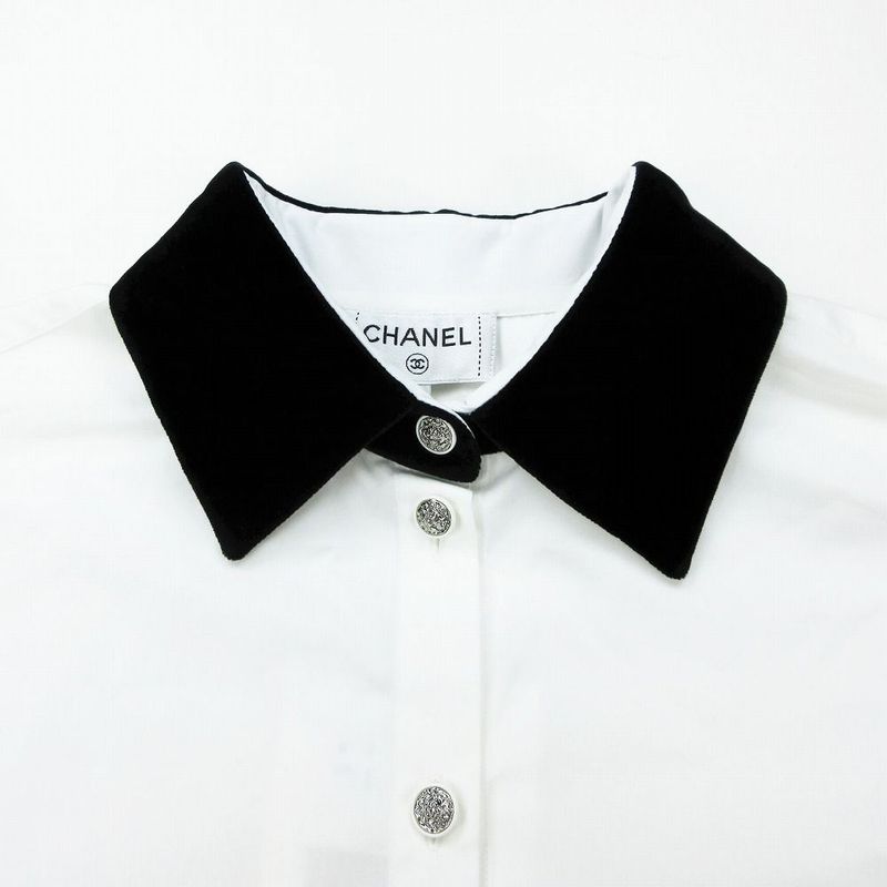 Chanel 22b Lion Button Velour Collar Shirt Long Sleeve Top White Size M Women's