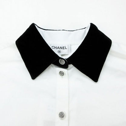 Chanel 22b Lion Button Velour Collar Shirt Long Sleeve Top White Size M Women's