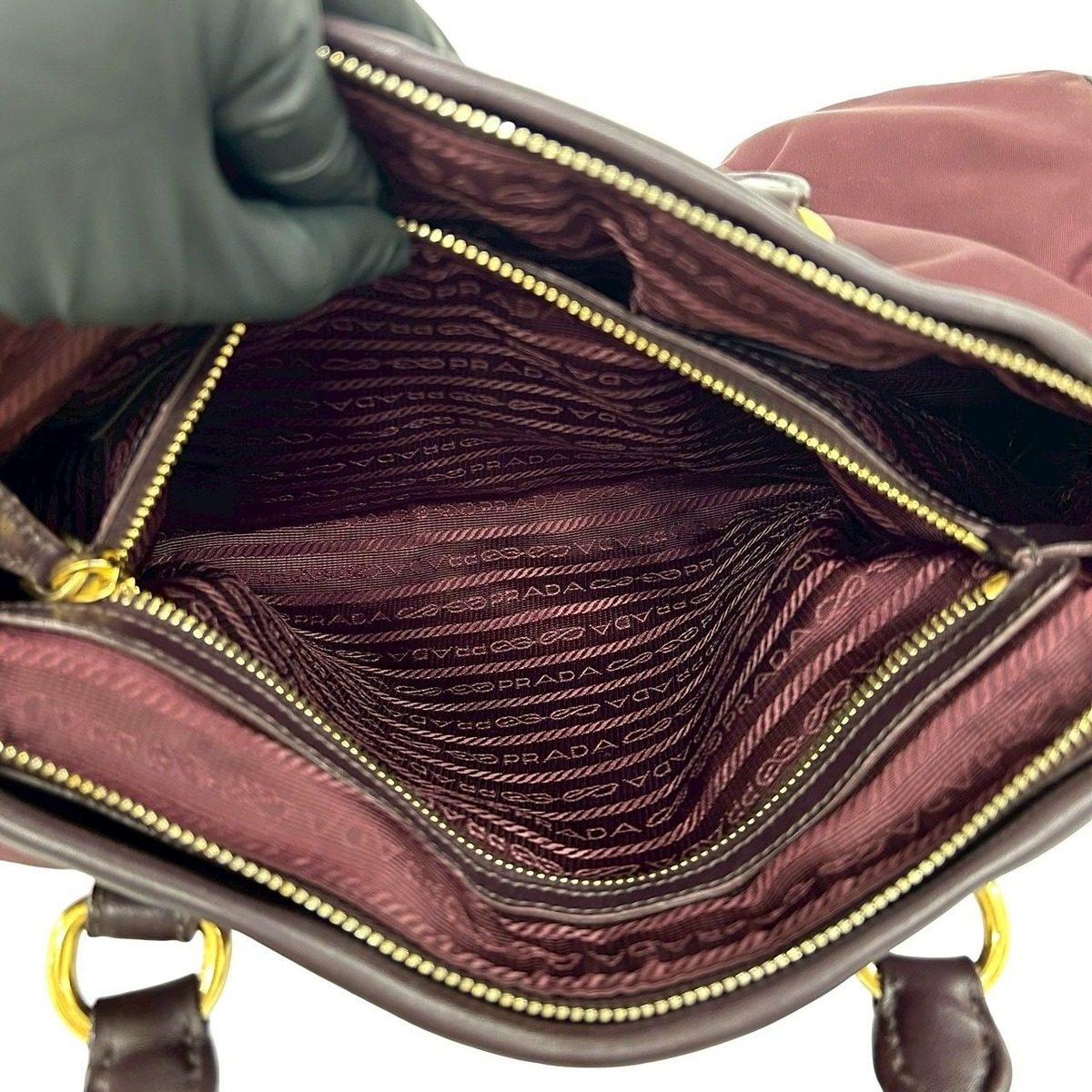 Prada Logo Leather Tessuto 2-Way Shoulder Bag Wine Red — view 10