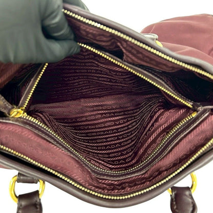 Prada Logo Leather Tessuto 2-Way Shoulder Bag Wine Red — view 10