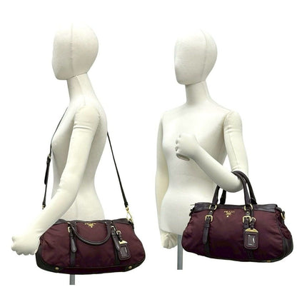 Prada Logo Leather Tessuto 2-Way Shoulder Bag Wine Red — view 2
