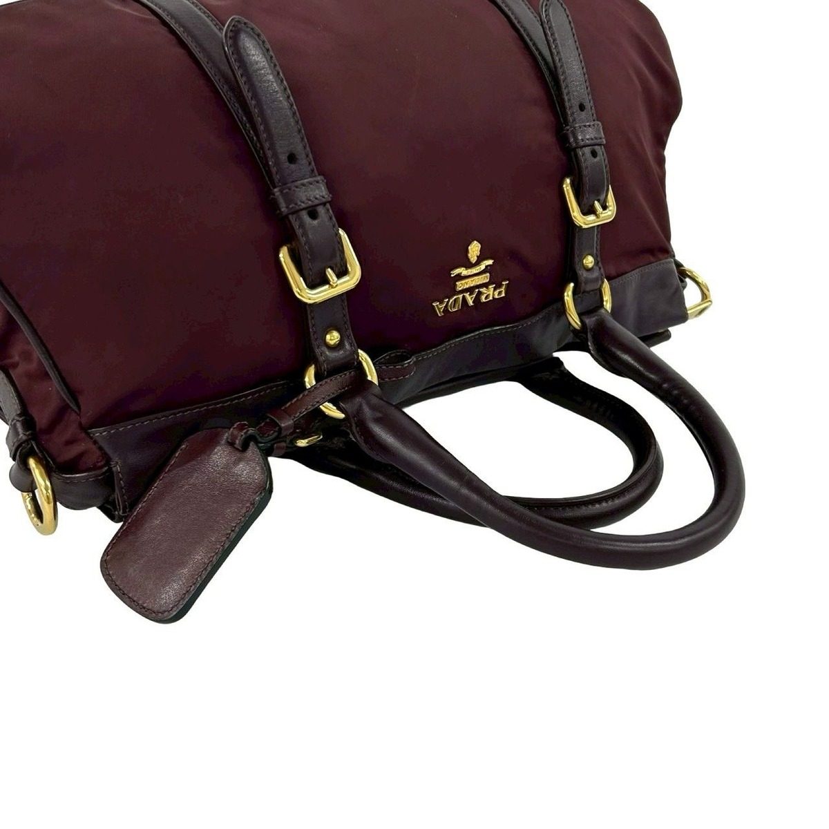 Prada Logo Leather Tessuto 2-Way Shoulder Bag Wine Red — view 4
