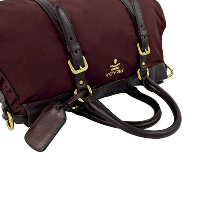 Prada Logo Leather Tessuto 2-Way Shoulder Bag Wine Red — view 4