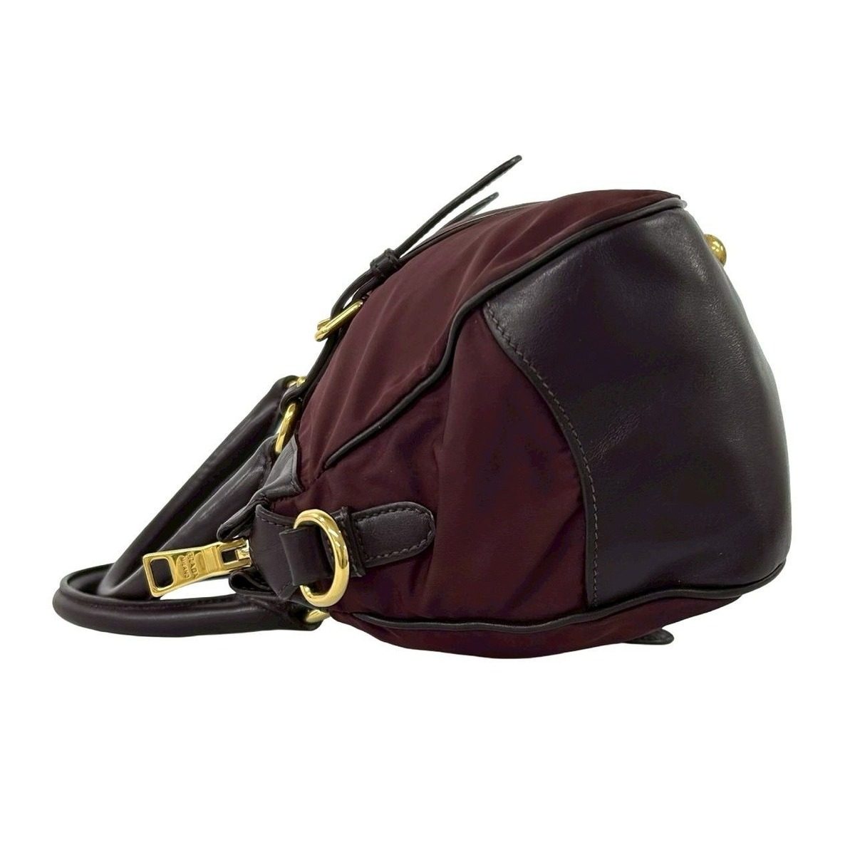 Prada Logo Leather Tessuto 2-Way Shoulder Bag Wine Red — view 5