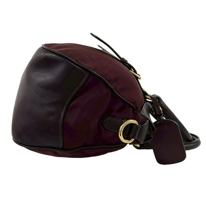 Prada Logo Leather Tessuto 2-Way Shoulder Bag Wine Red — view 6