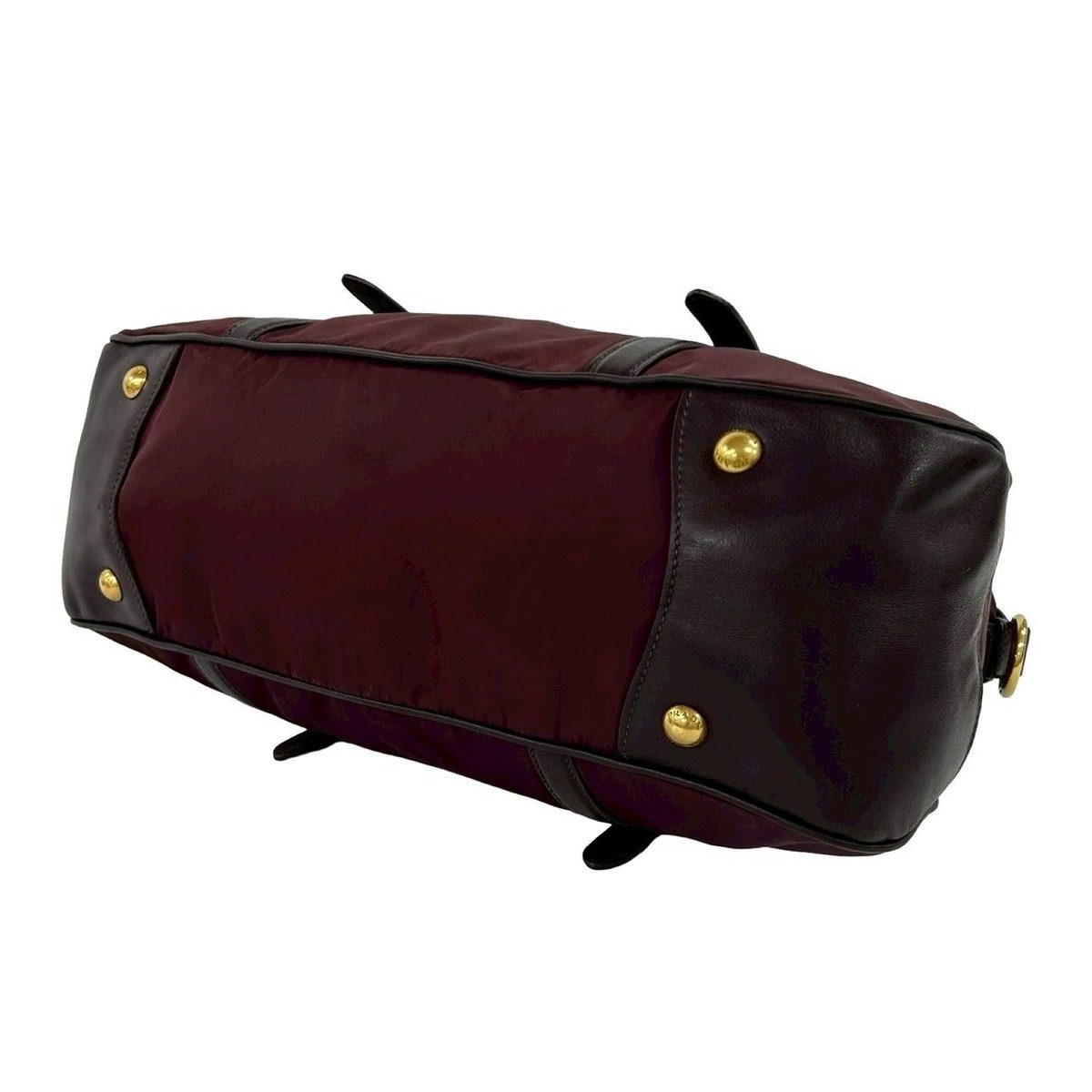Prada Logo Leather Tessuto 2-Way Shoulder Bag Wine Red — view 8