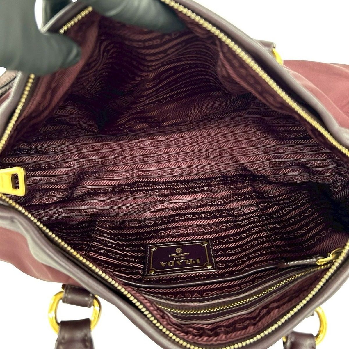 Prada Logo Leather Tessuto 2-Way Shoulder Bag Wine Red — view 9