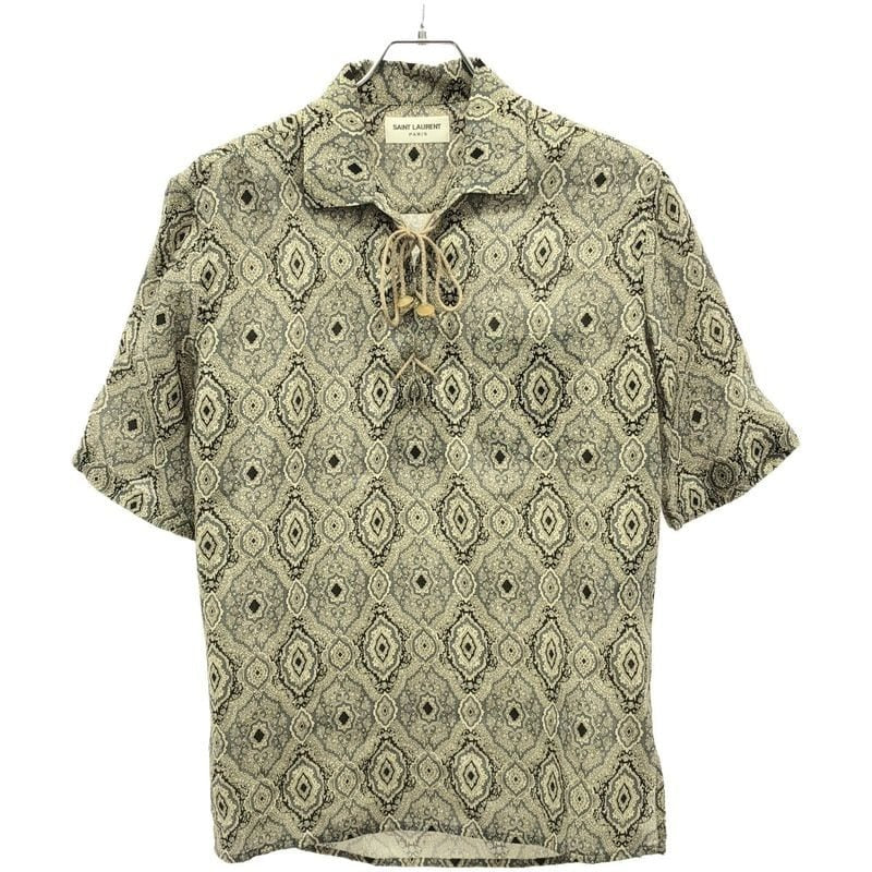 Saint Laurent Paris 19 SS Paisley Jacquard Lace-Up Short Sleeve Shirt