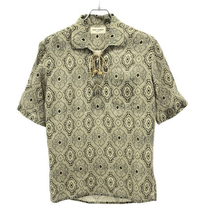 Saint Laurent Paris 19 SS Paisley Jacquard Lace-Up Short Sleeve Shirt