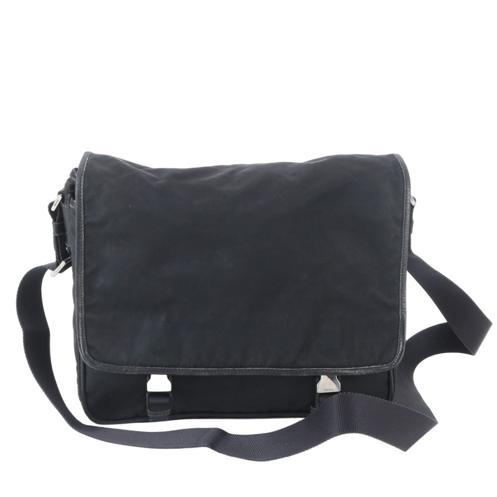 Prada Tessuto Nylon Saffiano Leather Shoulder Bag Crossbody Messenger Black