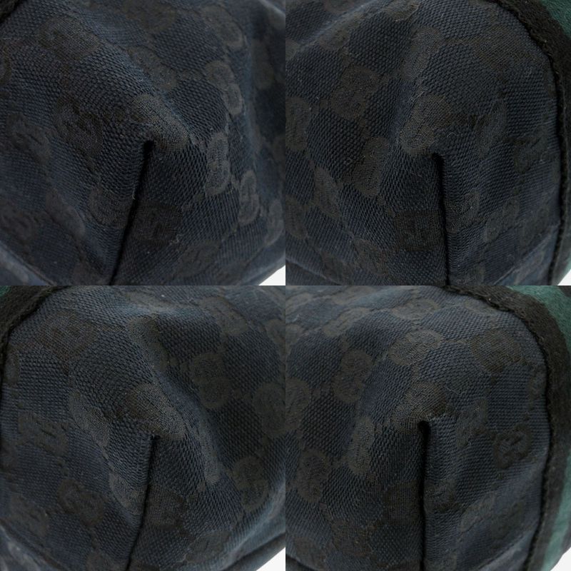 Gucci 137396 Sherry Line GG Canvas Black Tote Bag Black Green 0090 Gucci