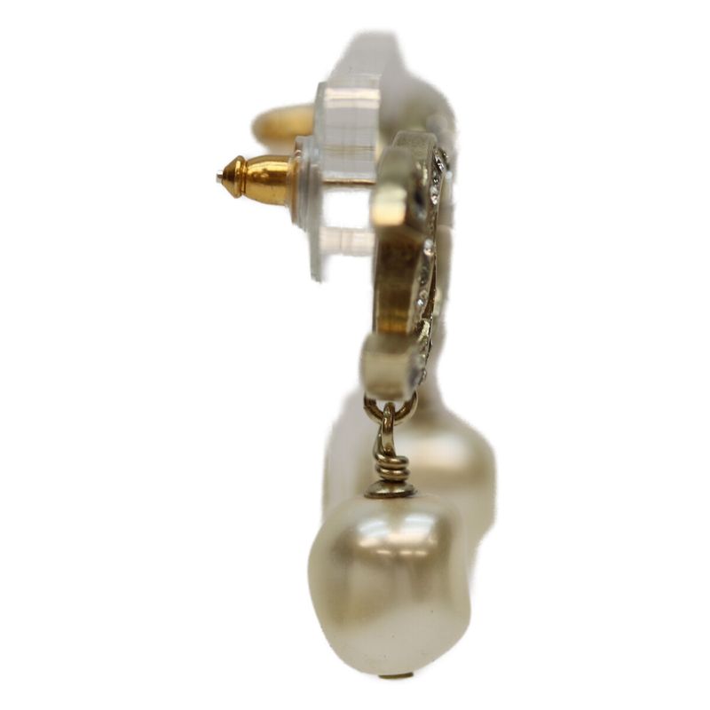 Chanel B12A GP Rhinestone Coco Pearl Swing Earrings