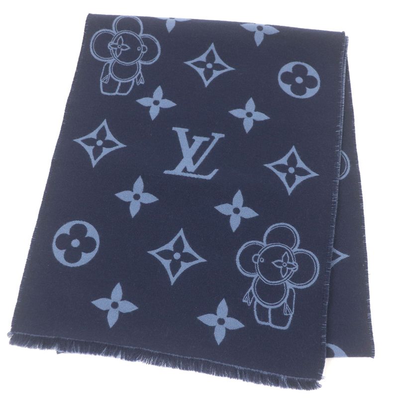 Louis Vuitton 2023 M77129 Scarf Monogram Vivienne Wool Navy Made In Italy