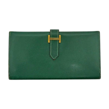 Hermes Bearn Classic Box Cuff Green Gold Hardware Leather