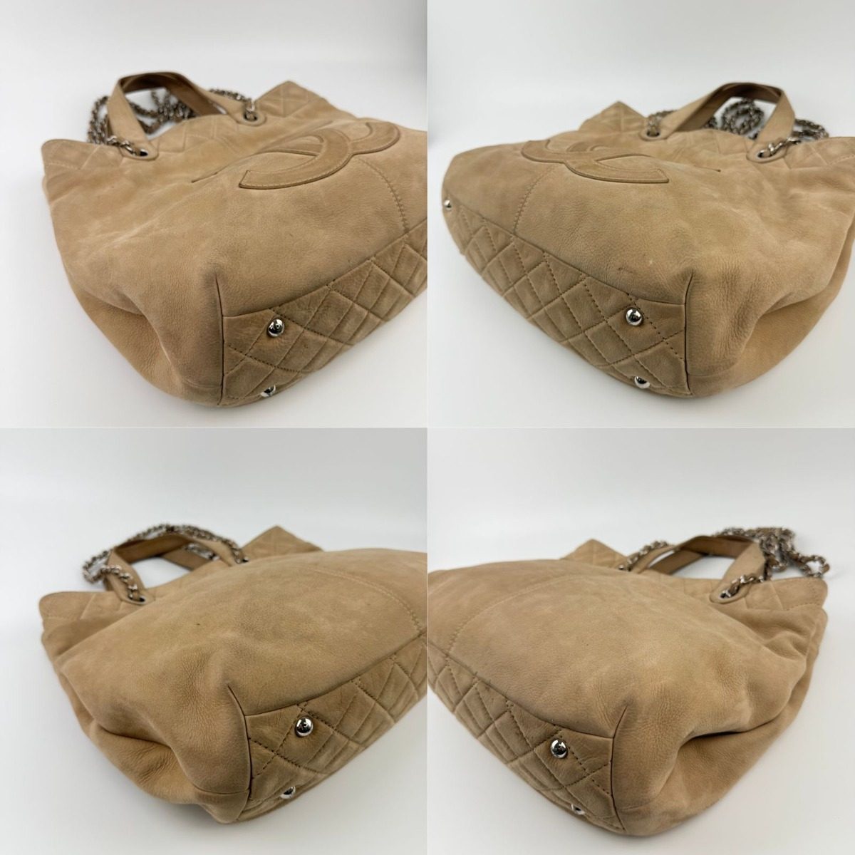 Chanel CC Logo Chain Shoulder Bag Beige Leather Vintage — view 14