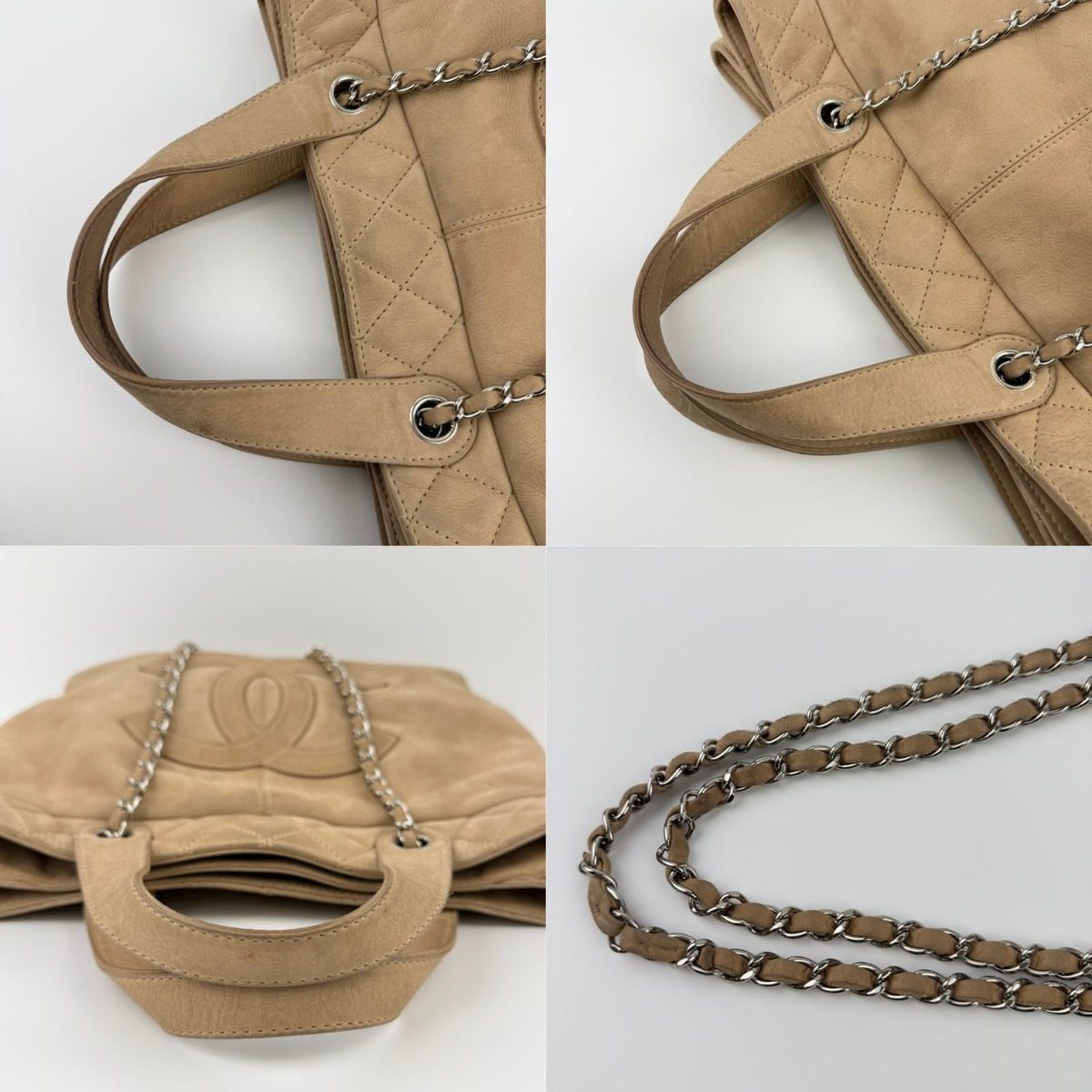 Chanel CC Logo Chain Shoulder Bag Beige Leather Vintage — view 15