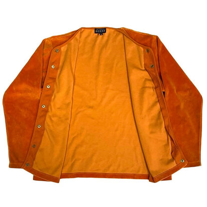 Gucci Vintage Velor Cardigan GG Logo Button Cotton Polyester Orange