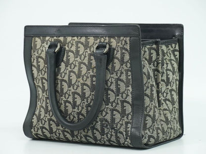 Authentic Christian DIOR Trotter Handbag Canvas Leather Gray Black Trotter Bag