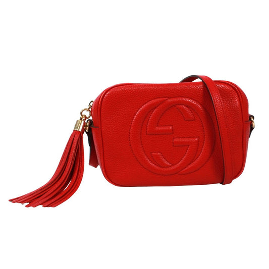 Gucci Soho Disco Interlocking Leather Red Shoulder Bag Gold