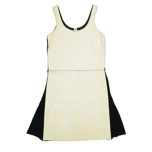 Hermes Lambskin Leather Contrast Sleeveless Dress Knee Length Ivory 34