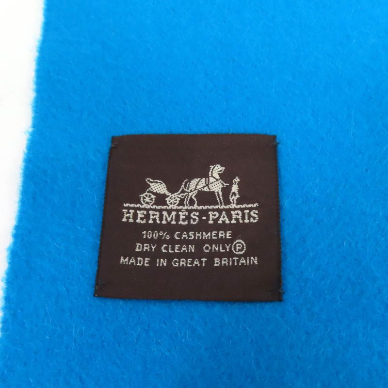 Hermes 100% Cashmere Logo Embroidered Large Size Scarf With Fringe Shawl Scarf