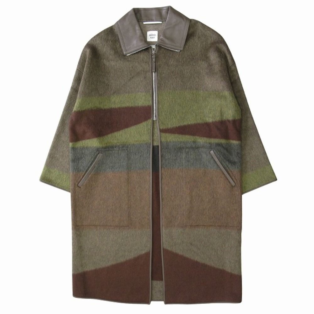 Hermes Rocabar Cashmere Mohair Long Coat Jacket Lambskin Color Archive 38 Brown