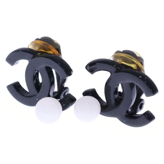 Chanel CC Logo Earrings Black Plastic