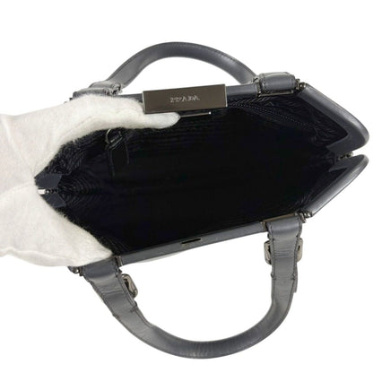 Prada Purse Top Handle Handbag Gray Leather — view 11