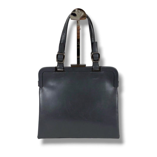 Prada Purse Top Handle Handbag Gray Leather