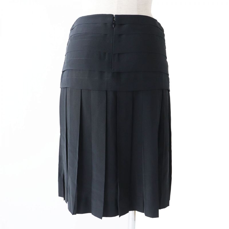 Hermes French CHANEL 06P P28626 Ladies 100% Silk Pleated Skirt With Coco